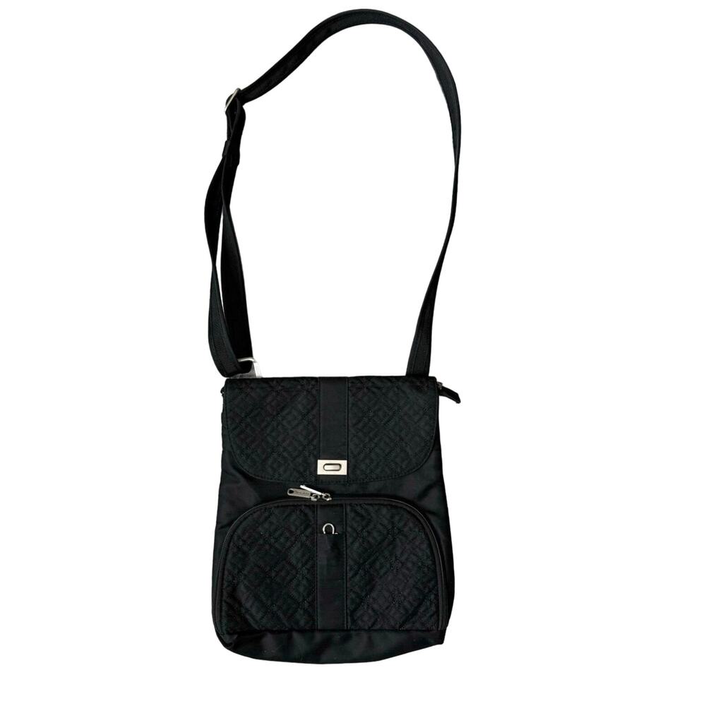 Travelon Quilted Nylon Crossbody Anti Theft Purse Black Messenger Shoulder Bag